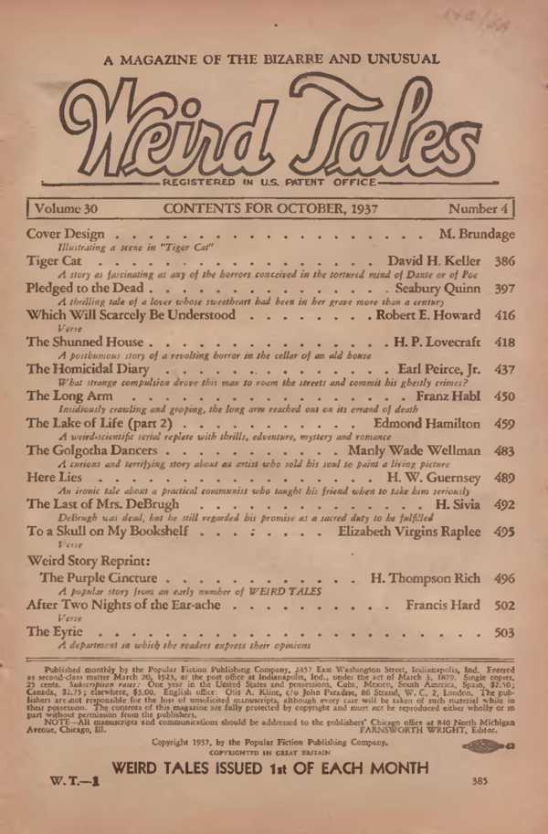 Weird Tales octubre 1937 index traducciones